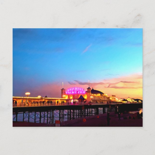 Cartão Postal Pintura digital - Brighton Pier Sunset (Frente)