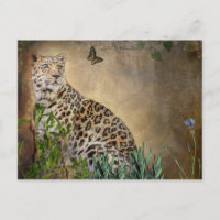 Pintura digital de Leopardo e borboletas selvagens