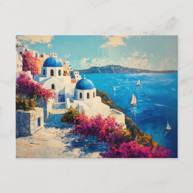 Cartão Postal Pintura Digital de Óleo de Flores Santorini Vibran (Frente)