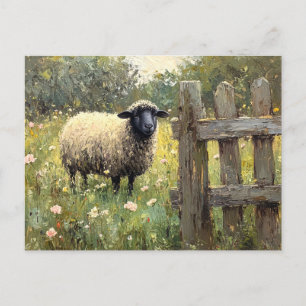 Cartão Postal Pintura digital de óleo primavera Sheep