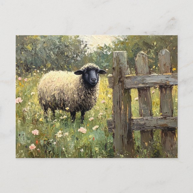 Cartão Postal Pintura digital de óleo primavera Sheep (Frente)
