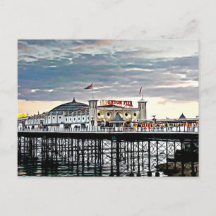Cartão Postal Pintura digital do Pier de Brighton & Pôr do Sol