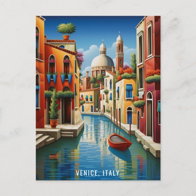Cartão Postal Pintura do Canal de Veneza | Itália Viagem | Arte (Frente)