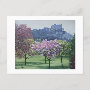 Cartão Postal Pintura do Castelo de Edinburgh Scotland por Pola.