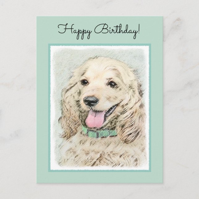 Cartão Postal Pintura do Cocker Spaniel Buff - Arte Original par (Frente)