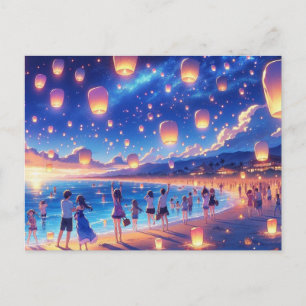 Cartão Postal Pintura do Festival das Lanternas na Praia