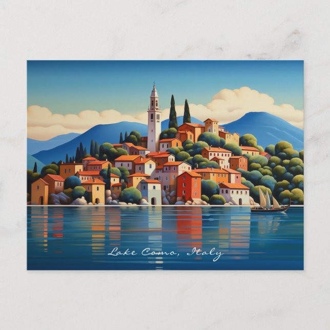 Cartão Postal Pintura do Lago Como | Itália Viagem | Arte (Frente)