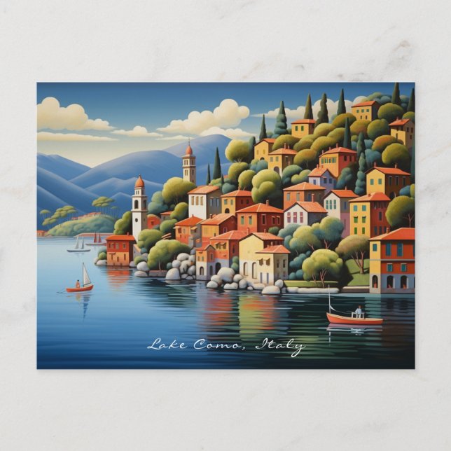 Cartão Postal Pintura do Lago Como Landscape Itália Viagem | Art (Frente)