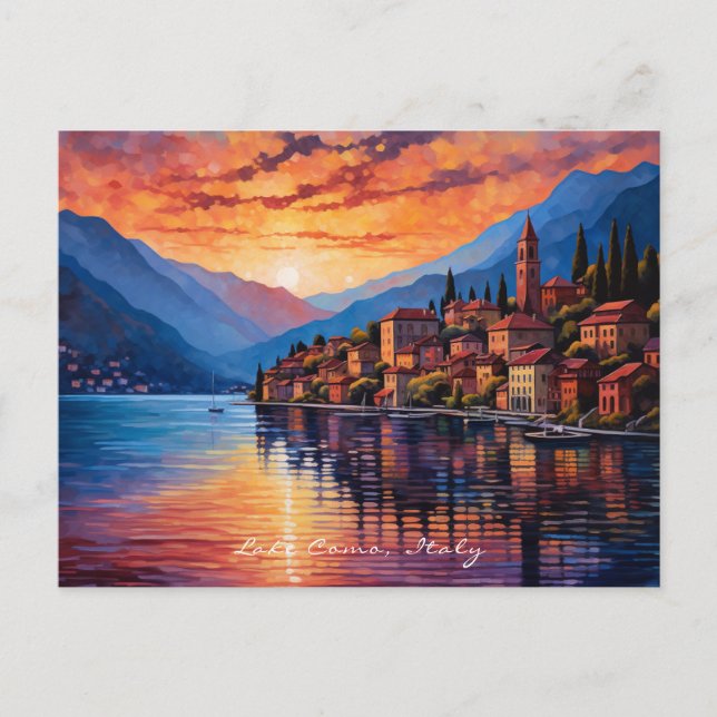 Cartão Postal Pintura do Lago Como Sunset | Itália Viagem | Arte (Frente)