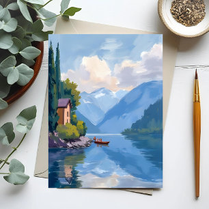 Cartão Postal Pintura do Lago de Como, Itália