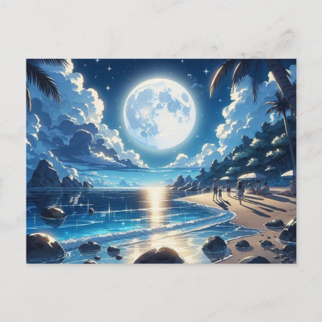 Cartão Postal Pintura do luar sobre uma ilha tropical (Frente)