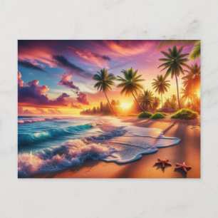 Cartão Postal Pintura do Paraíso do Pôr do Sol Tropical