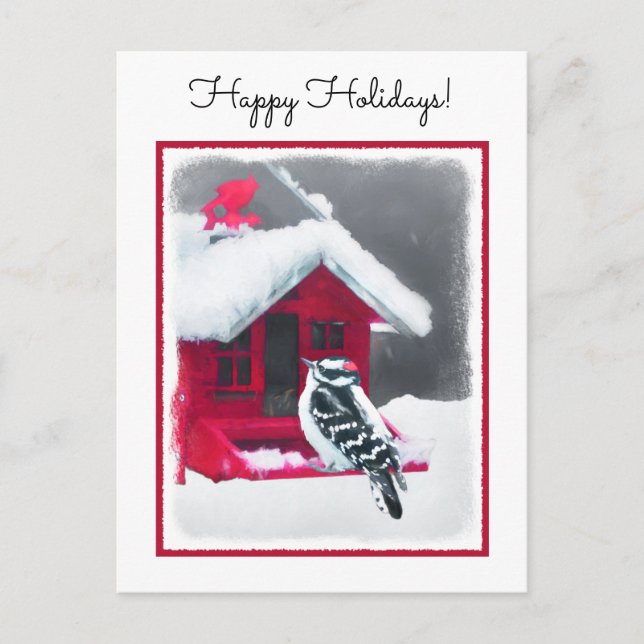 Cartão Postal Pintura do Pica-Pau Downy - Arte Original (Frente)
