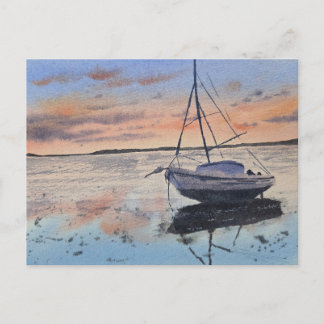 Cartão Postal Pintura do pôr do sol em aquarela 