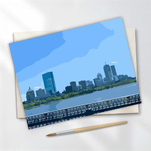 Cartão Postal Pintura do Rio Skyline Charles em Boston