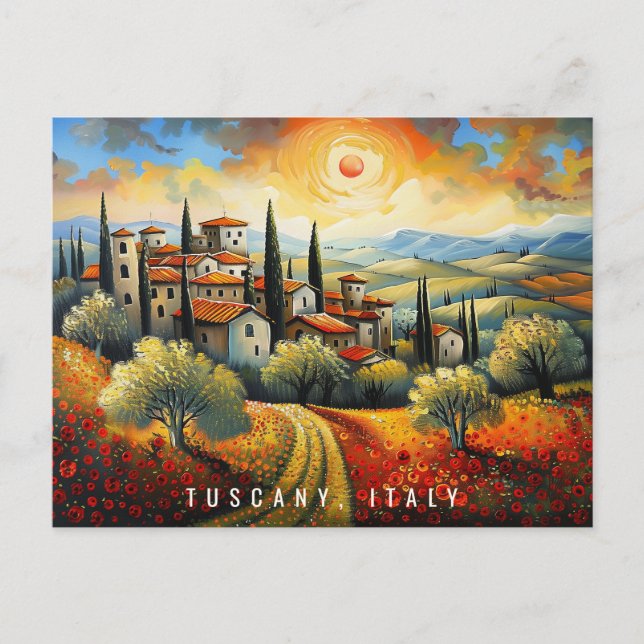 Cartão Postal Pintura do Sol na Toscana | Itália Viagem | Arte (Frente)