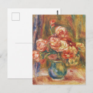 Cartão Postal Pintura Elegante Rosa Renoir no Estilo Shabby Chic