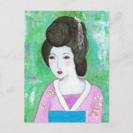 Cartão Postal Pintura em Abstrato de Mídia Mista Geisha Girl