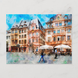 Cartão Postal Pintura em aquarela da área de Mercado em Mainz.