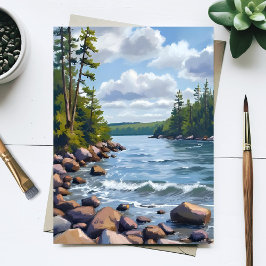 Cartão Postal Pintura em Aquarela da Margem do Lago Tahoe Tranqu