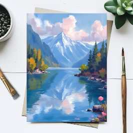 Cartão Postal Pintura em Aquarela da Natureza das Montanhas do L