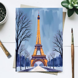 Cartão Postal Pintura em Aquarela da Torre Eiffel de Paris no In