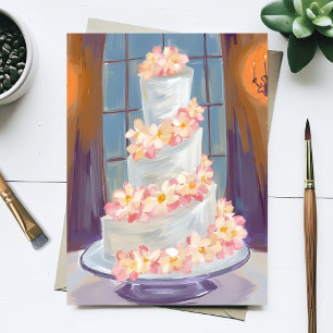 Cartão Postal Pintura em Aquarela de Bolo de Casamento Floral