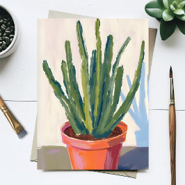 Cartão Postal Pintura em Aquarela de Cactos Verdes