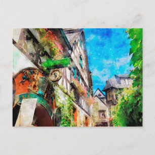 Cartão Postal Pintura em aquarela de Drosselgasse Ruedesheim