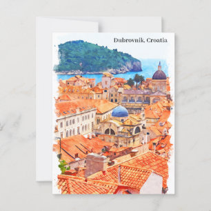 Cartão Postal Pintura em Aquarela de Dubrovnik Croácia