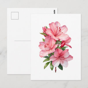 Cartão Postal Pintura em aquarela de flor de azálea