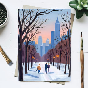 Cartão Postal Pintura em Aquarela de Inverno do Boston Common