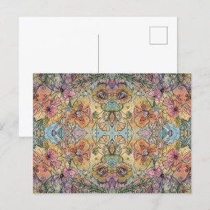 Cartão Postal Pintura em Aquarela de Jardim de Flores Chic e Cap