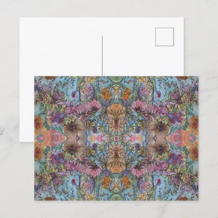 Cartão Postal Pintura em Aquarela de Jardim de Flores Chic e Ele