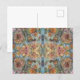 Cartão Postal Pintura em Aquarela de Jardim de Flores Chic Vinta