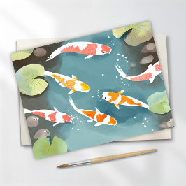 Cartão Postal Pintura em Aquarela de Lagoa de Koi | Linda Pintur