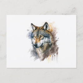 Cartão Postal Pintura em aquarela de lobo        