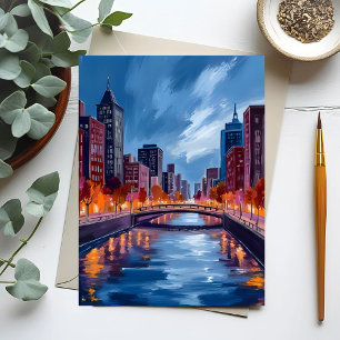 Cartão Postal Pintura em Aquarela de Noites de Cidade