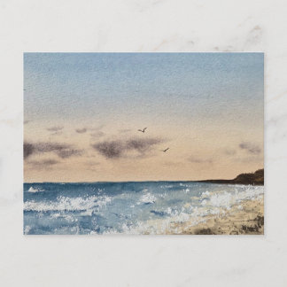 Cartão Postal Pintura em Aquarela de Praia