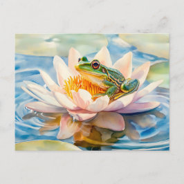 Cartão Postal Pintura em aquarela de rã na flor de lírio de água