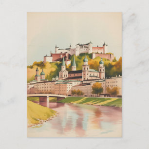 Cartão Postal Pintura em aquarela de Salzburgo Áustria
