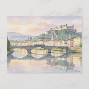 Cartão Postal Pintura em aquarela de Salzburgo Áustria
