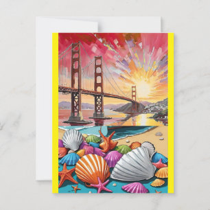 Cartão Postal Pintura em Aquarela de São Francisco, Ponte Golden