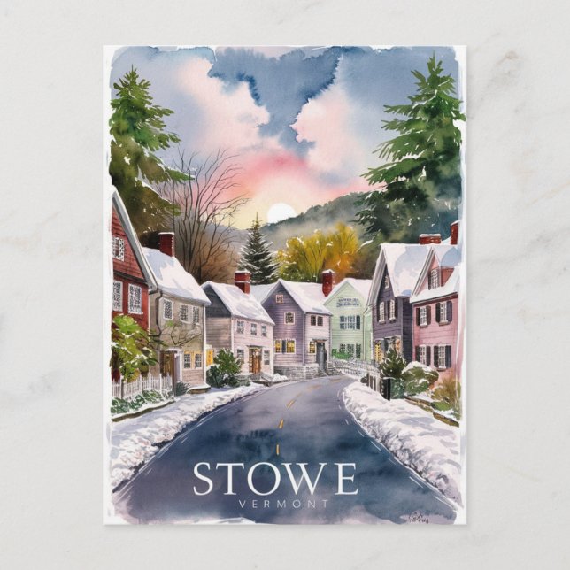 Cartão Postal pintura em aquarela de Stowe Vermont (Frente)