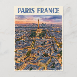 Cartão Postal Pintura em aquarela de viagem de Paris França Esbo
