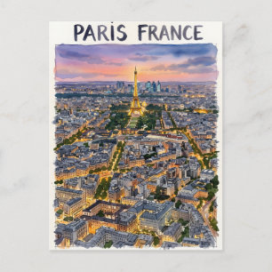 Cartão Postal Pintura em aquarela de viagem de Paris França Esbo