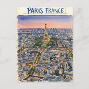 Cartão Postal Pintura em aquarela de viagem de Paris França Esbo
