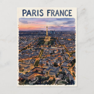 Cartão Postal Pintura em aquarela de viagem de Paris França Esbo
