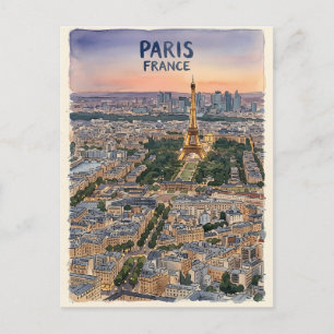 Cartão Postal Pintura em aquarela de viagem de Paris França Esbo