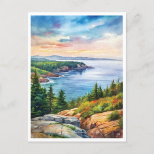 Cartão Postal Pintura em Aquarela do Parque Nacional Acadia